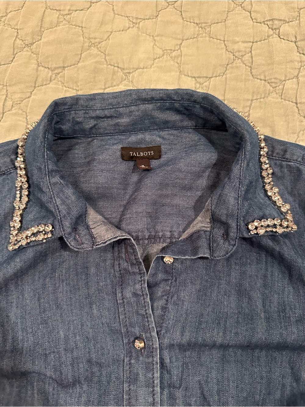 Talbots Denim Button-Down Shirt with Beaded Collar - Blue - Picture 11 of 12